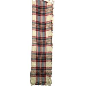 Womens Red Plaid Neck Scarf Cream Fringe Countryside Prep Square Wrap